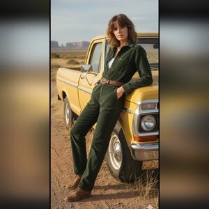Vintage Modern Lee Union Alls Jumpsuit Woman's Small Green Corduroy Full Suit